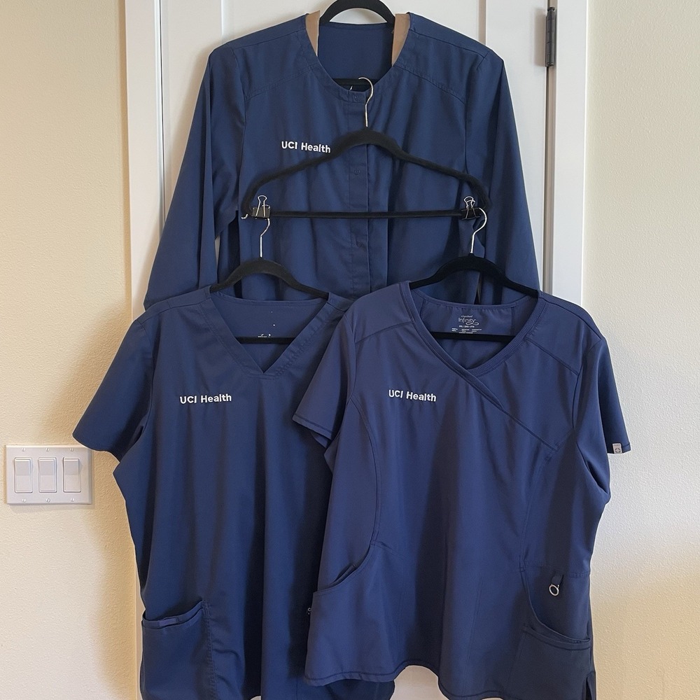 LOT 3 Cherokee Infinity Womens Scrub Scrubs Tops Navy Blue 2XL XXL‎ UCI Health